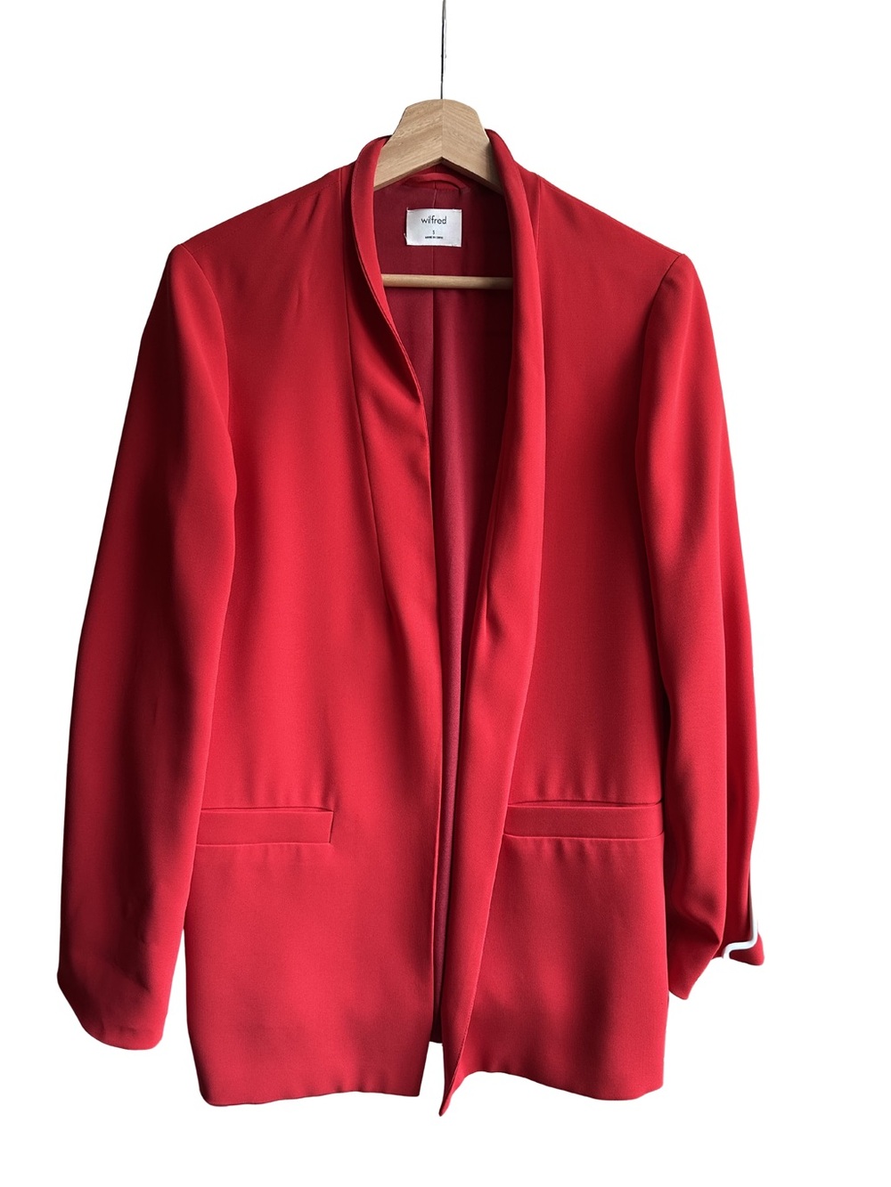 Wilfred Tomato Red Open-Front Shawl Collar Blazer